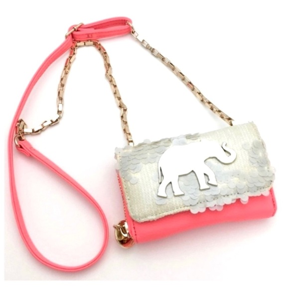 Deux Lux Elephants Sahara Sequin Spangled Crossbody Purse Bag Neon Pink - Picture 2 of 8